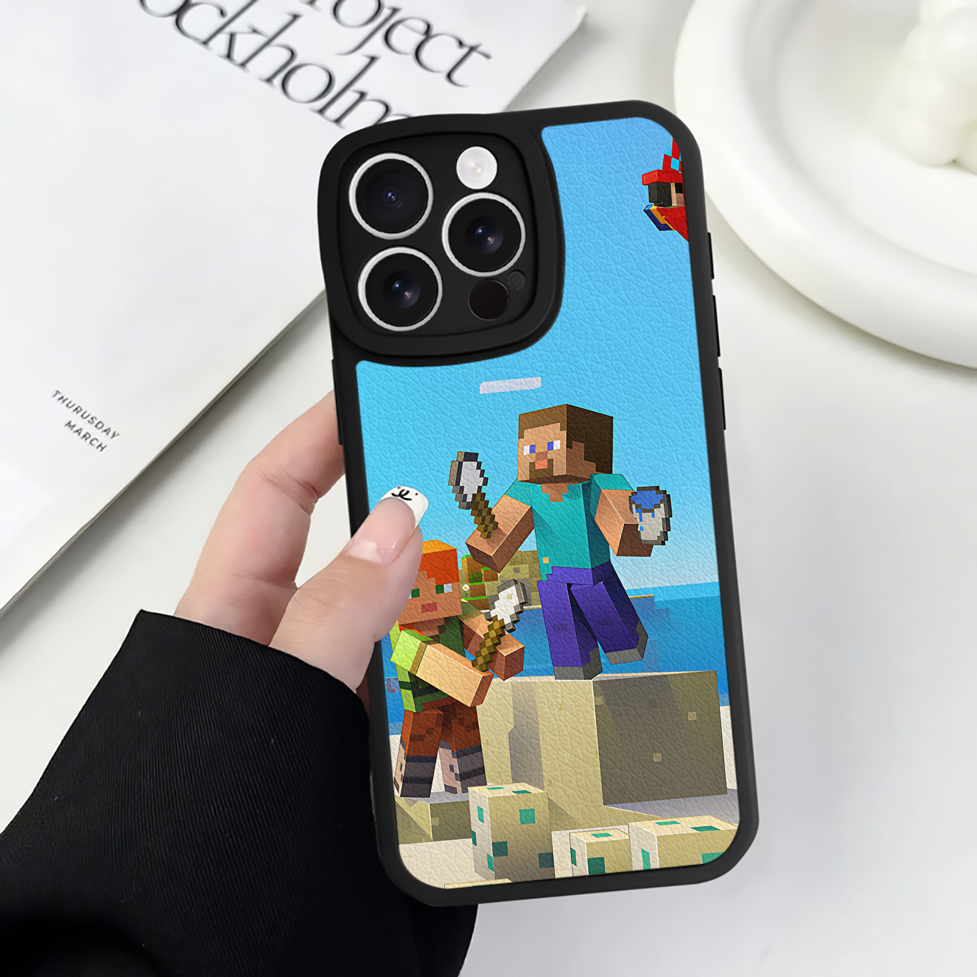 （画像用） マインクラフト ブロックの世界 Minecraft MC Block world 【iPhone 16シリーズ対応】シリコンスマホケース（レザー調） 材質：シリコン